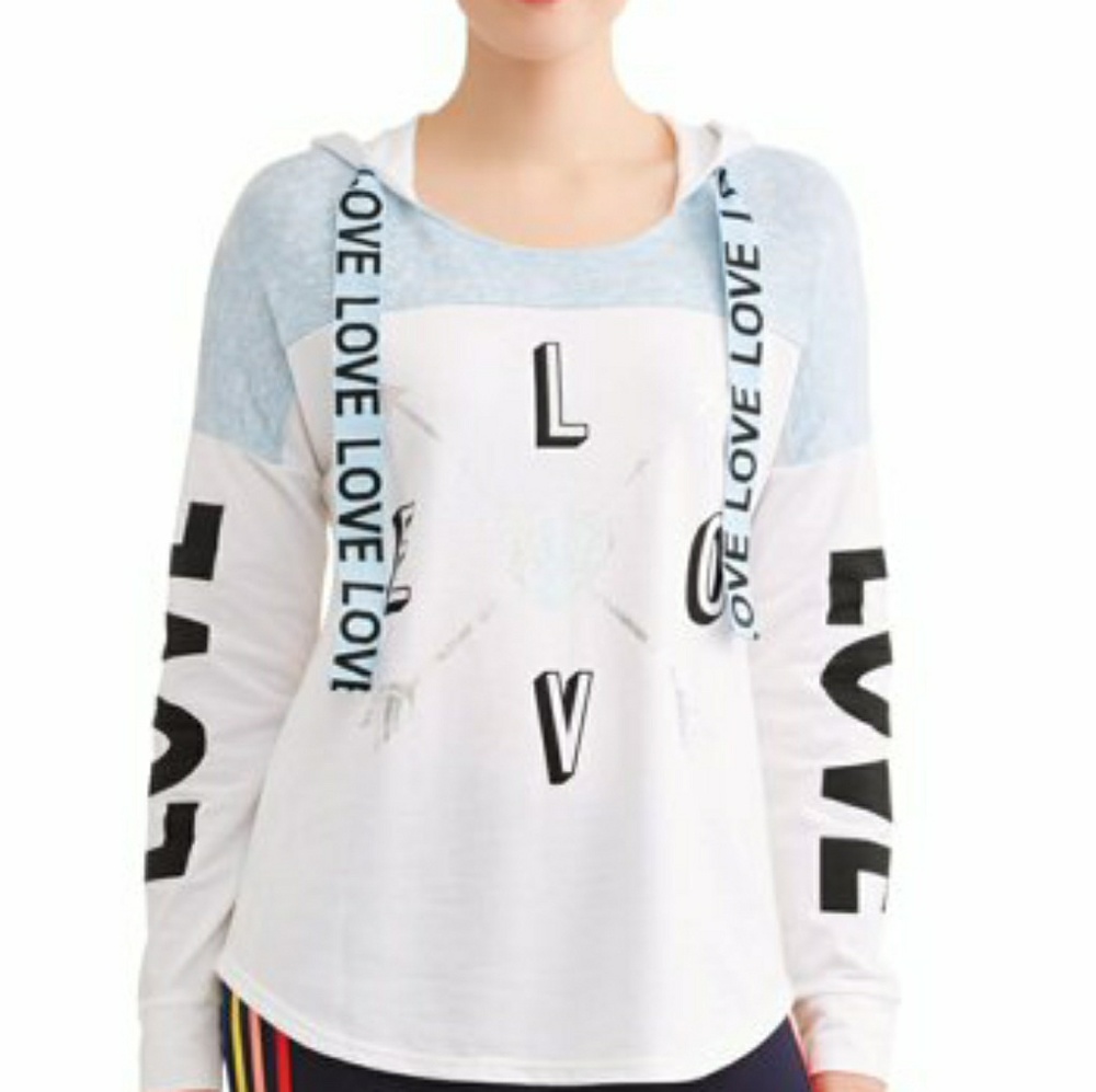 White And Blue Graphic Long Sleeve Hoodie